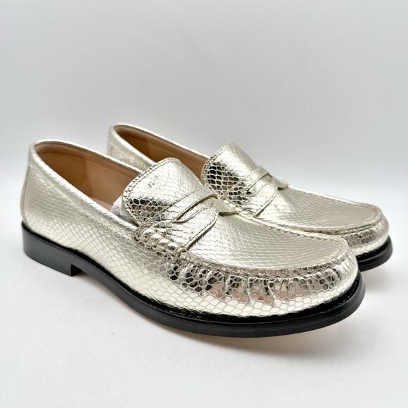 Cole Haan Womens Lana Lux Penny Loafers US 7 Wide Gold Snake Print Leather NIB - Picture 5 of 12